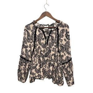Knox Rose Womens Blouse Size‎ XXL Brown Paisley Boho Long Sleeves Baby Doll Top